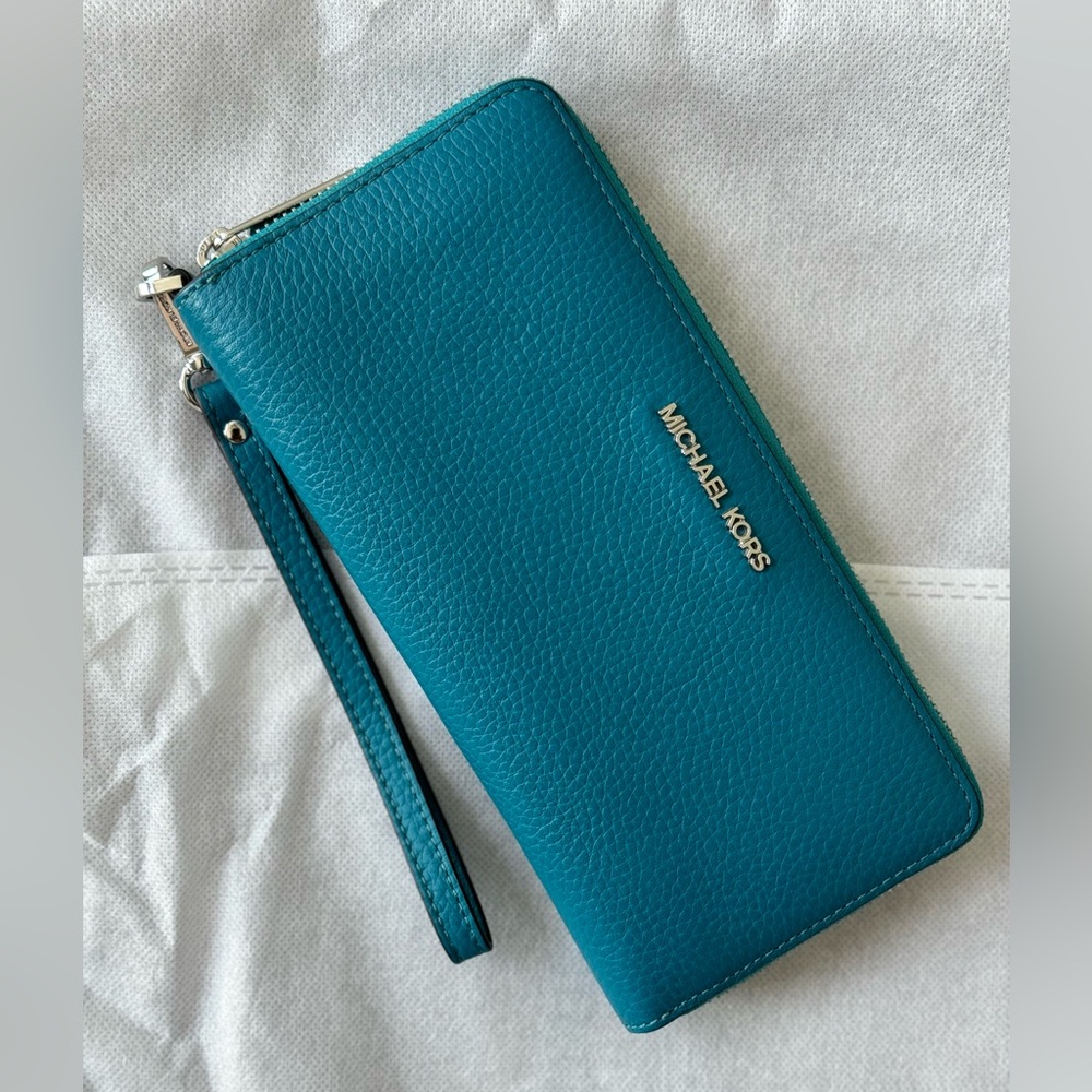 Michael Kors Continental Wallet Wristlet: Lagoon Blue Leather